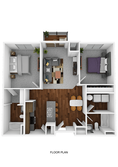 Floor plan for 2 beds, 2 baths, 906 sqft